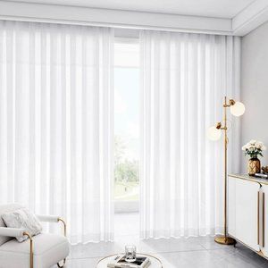 2 PC. Panel Sheer Curtain with Grommets Light Filtering Privacy White NEW